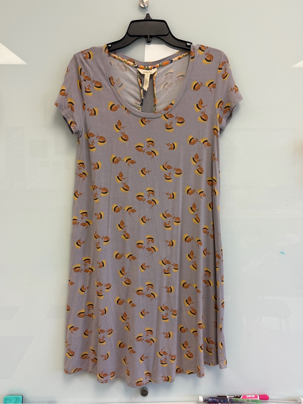 Matilda Jane Write it Down Gray Short Sleeve Swing Dress with Floral Accents